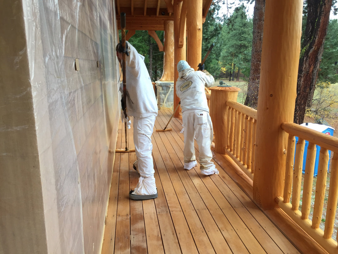 Applying Lovitt's Deck Beast in "honey" color to cedar decking